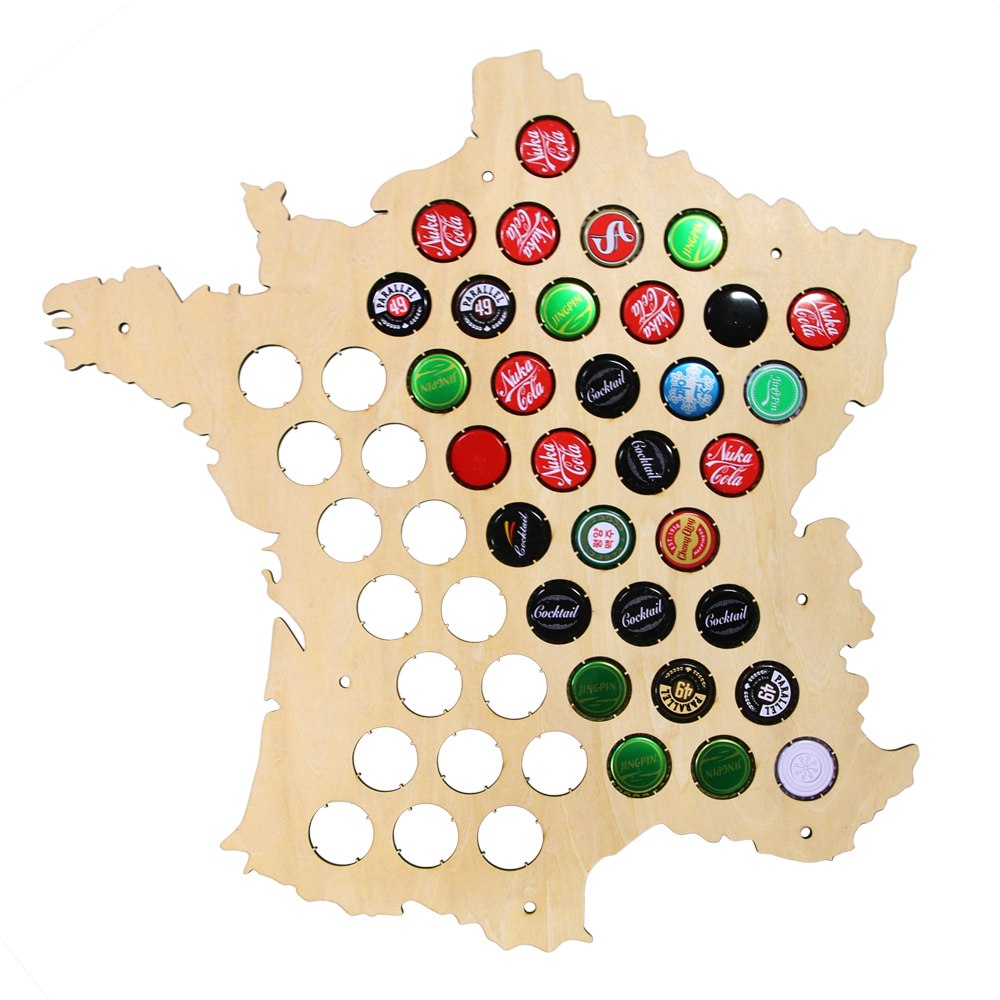 Bottle Caps Map of France Laser Engraved Wood Map For Caps Collector ative Cap Display Board by Woody Signs Co. - Handmade Crafted Unique Wooden Creative