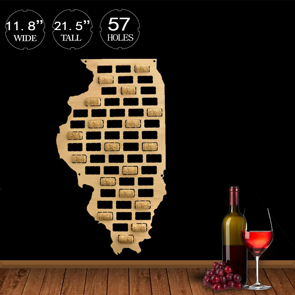 Illinois State of USA Cork Map Illinois State Sign Wooden Cutout Deco Map for Lovers Collector Display by Woody Signs Co. - Handmade Crafted Unique Wooden Creative