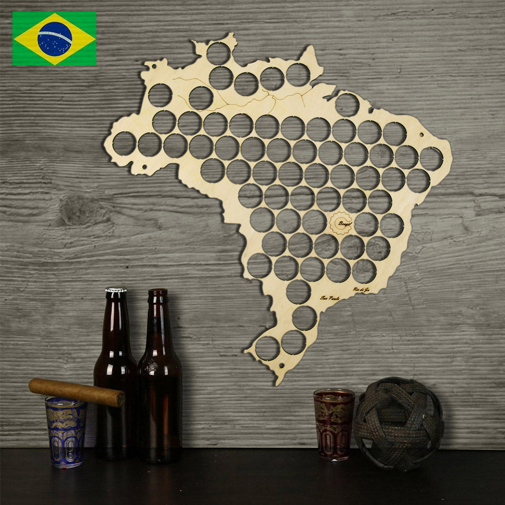 Creative Wooden Cap Trap Bottle Caps Map of Brazil Board Wall Art For Cap Collector Drinker by Woody Signs Co. - Handmade Crafted Unique Wooden Creative