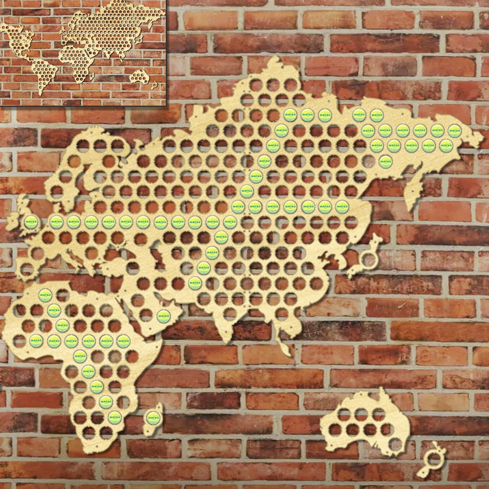 Creative Wooden Crafts World Map Bottle Cap Map Handmade Hanging Map Of The World Modern Lovers by Woody Signs Co. - Handmade Crafted Unique Wooden Creative