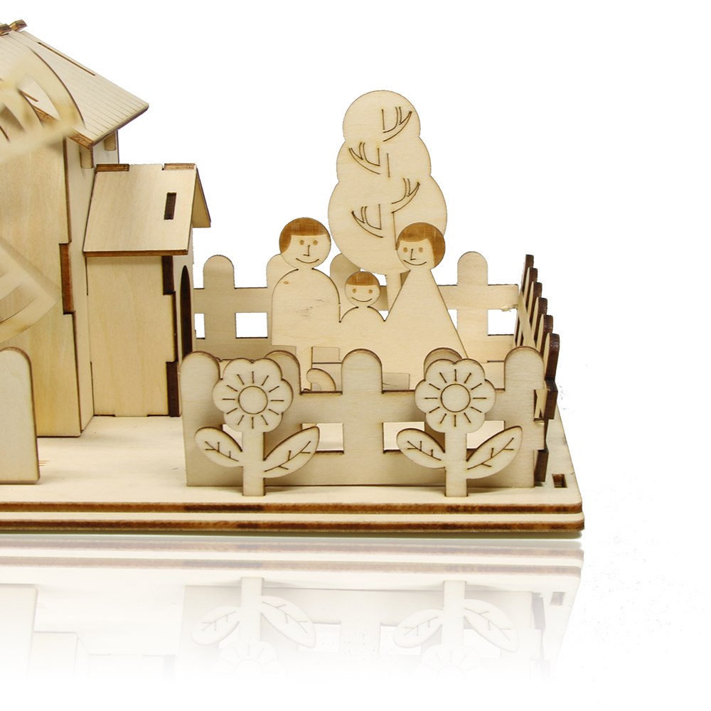 Solar Windmill House Wooden DIY Toys Eco-friendly DIY Assemble Toys Gifts For Children Table by Woody Signs Co. - Handmade Crafted Unique Wooden Creative