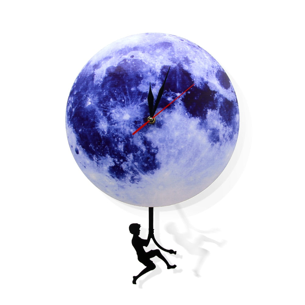 Blue Moon Swinging Pendulum Clock Astronomy Funny Wall Clock Lunar Blue Moon Clock with Swinging Silhouette Pendulum by Woody Signs Co. - Handmade Crafted Unique Wooden Creative