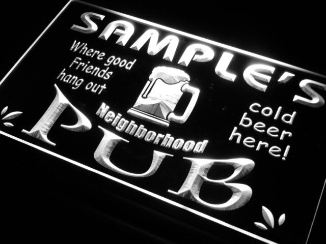 pg Name Custom Neighborhood Pub Bar LED Neon Light Signs with On/Off Switch 7 Colors 4 Sizes by Woody Signs Co. - Handmade Crafted Unique Wooden Creative