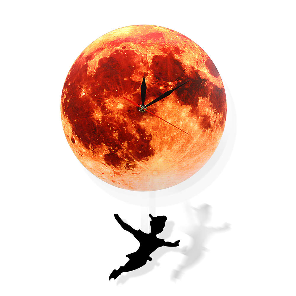 Golden Moon Pendulum Wall Clock Swinging on the Moon Space Galaxy  Supermoon Full Moon Clock with Swinging Pendulum by Woody Signs Co. - Handmade Crafted Unique Wooden Creative