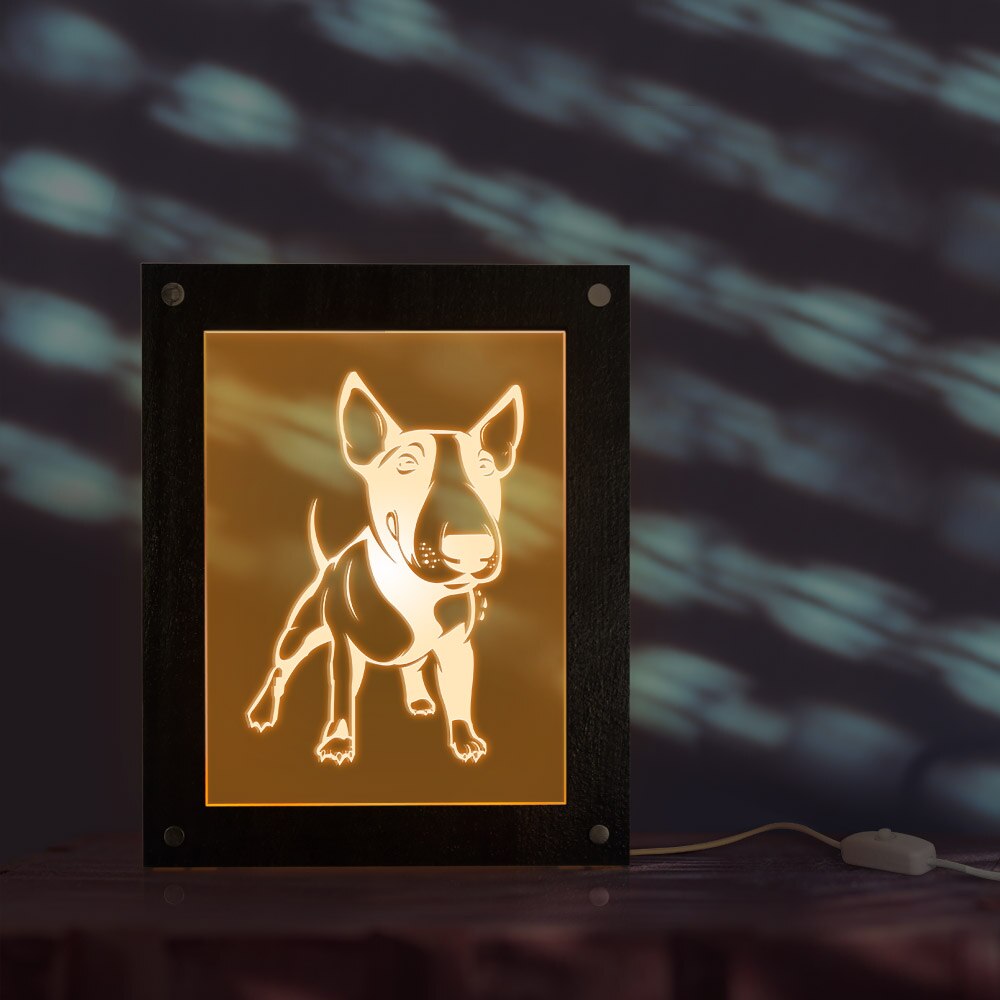 Bull Terrier Dog 3D Magic Night Lamp Photo Frame Kid Room Led Luminous Photo Frame USB Operated Sleepy Desk Lamp for by Woody Signs Co. - Handmade Crafted Unique Wooden Creative