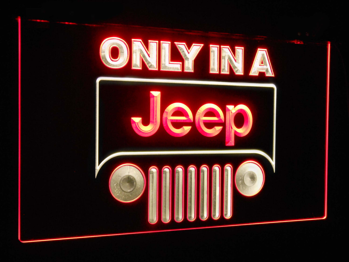 Only in a Jeep Car Bar Decoration Gift Dual Color Led Neon Light Signs st6-d0134 by Woody Signs Co. - Handmade Crafted Unique Wooden Creative