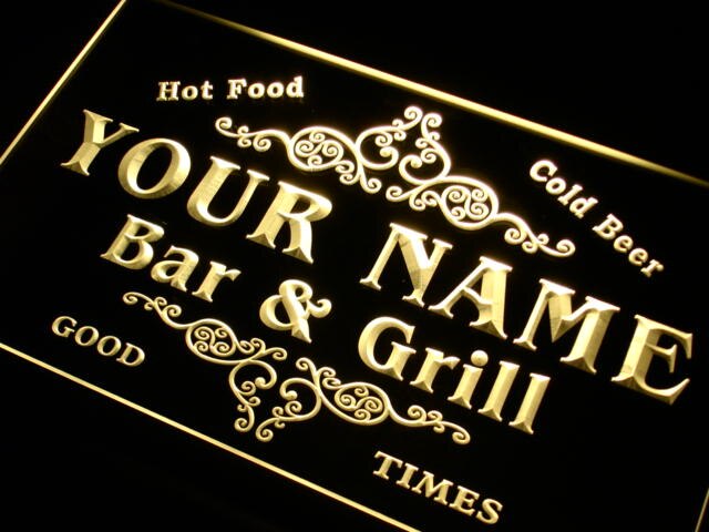u Name Custom Family Bar & Grill Home Gift Neon Light Signs with On/Off Switch 7 Colors 4 Sizes by Woody Signs Co. - Handmade Crafted Unique Wooden Creative