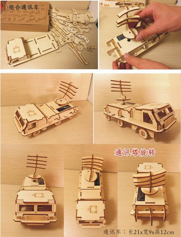 Wooden DIY Solar Power Missile Truck Eco-friendly Educational Puzzle DIY Assemble Creative Toys For Kids by Woody Signs Co. - Handmade Crafted Unique Wooden Creative