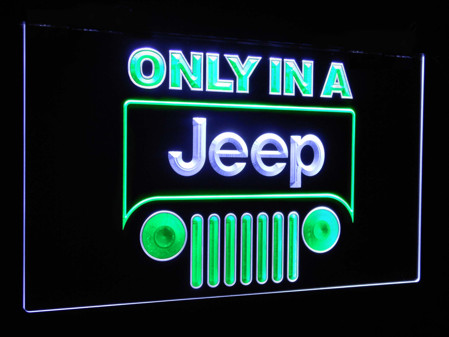 Only in a Jeep Car Bar Decoration Gift Dual Color Led Neon Light Signs st6-d0134 by Woody Signs Co. - Handmade Crafted Unique Wooden Creative