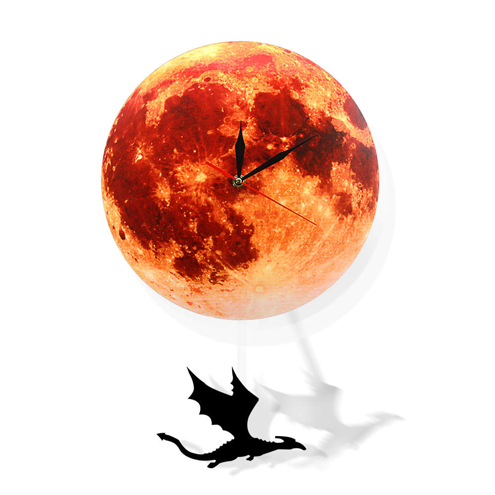 Golden Moon Pendulum Wall Clock Swinging on the Moon Space Galaxy Supermoon Full Moon Clock with Swinging Pendulum by Woody Signs Co. - Handmade Crafted Unique Wooden Creative