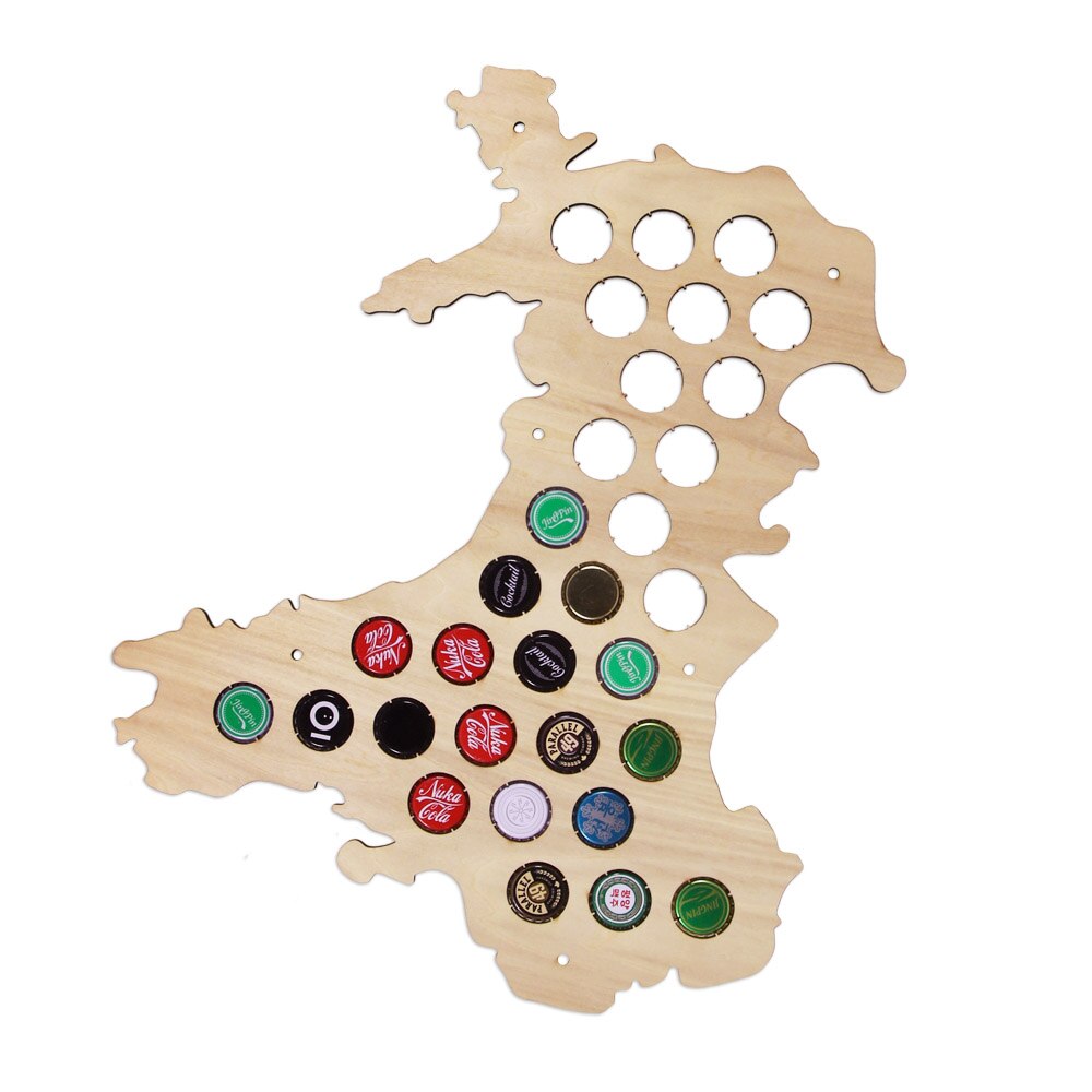 Wales Cap Map Bottle Cap Map Hanging Craft Wooden Cap Map Special Collection for Aficionado by Woody Signs Co. - Handmade Crafted Unique Wooden Creative
