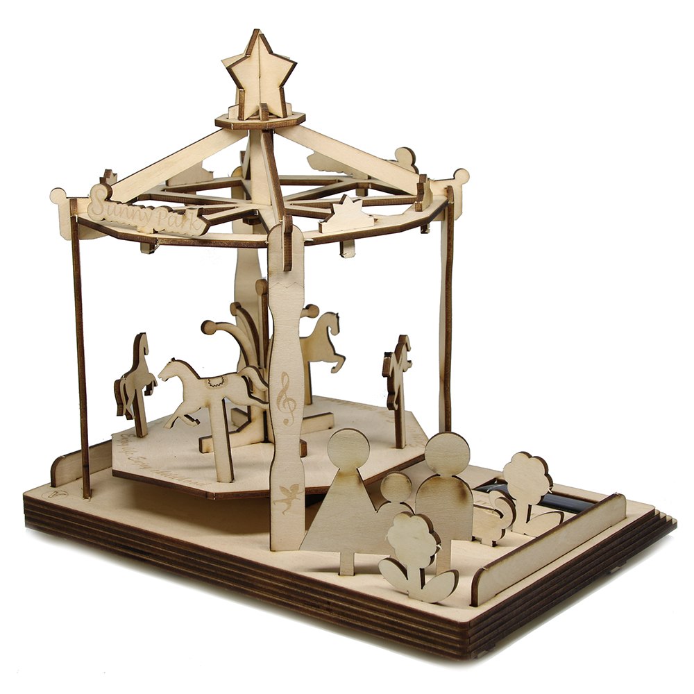 Carousel Creative Wooden DIY Solar Power Eco-friendly Educational DIY Assemble Toys For Kids Table Decor by Woody Signs Co. - Handmade Crafted Unique Wooden Creative