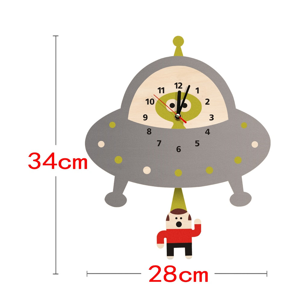 Alien Abduction Wall Clock Flying Saucer Outer Space UFO Abducting Pendulum Wooden Wall Clock Kid Room Decoration Geek Gift by Woody Signs Co. - Handmade Crafted Unique Wooden Creative