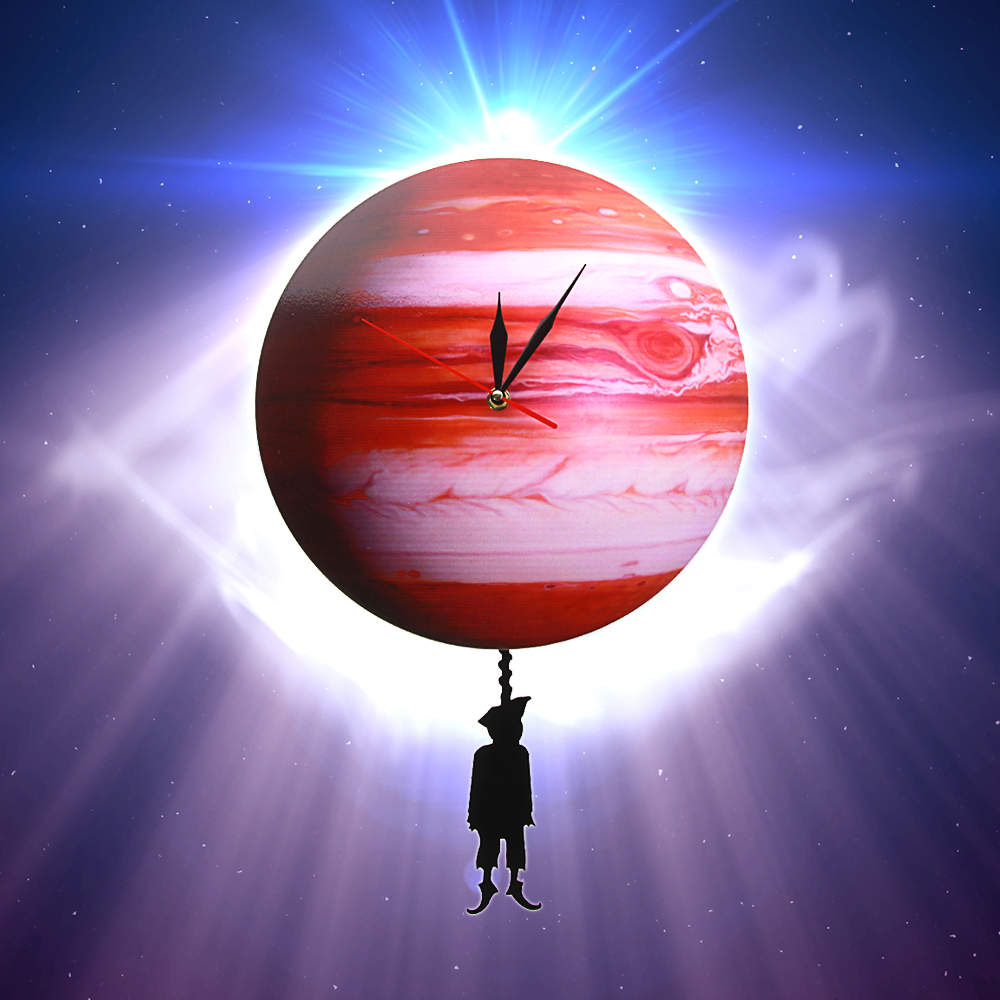Swinging on The Jupiter Planet Wall Clock Bedroom Solar System Astronomy Decoration Space Pendulum Swinging Wall Clock by Woody Signs Co. - Handmade Crafted Unique Wooden Creative