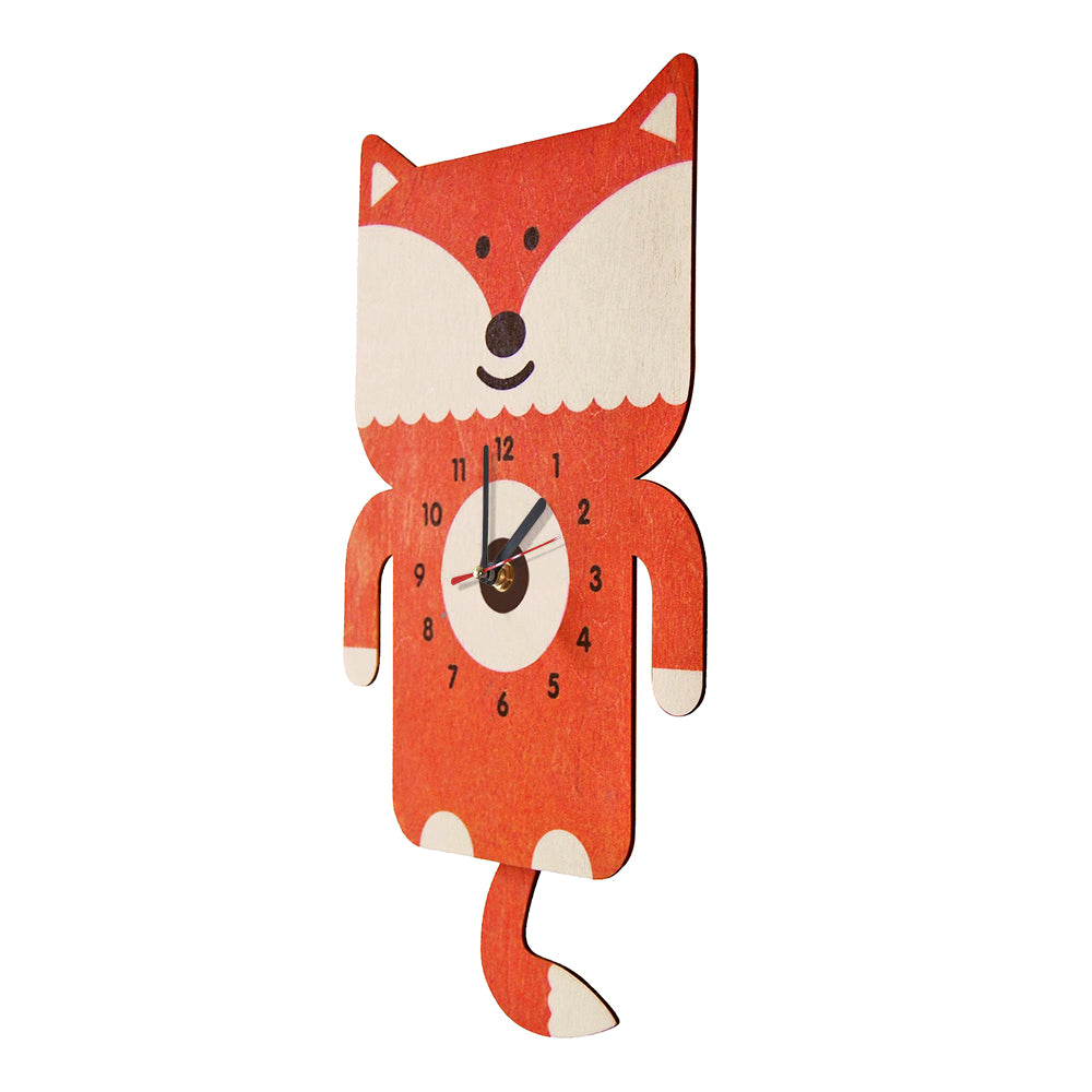 Adorable Fox  Wooden Wall Clock With Tail Pendulum Woodland Animal Nursery  Modern  Fox Loveer Gift by Woody Signs Co. - Handmade Crafted Unique Wooden Creative