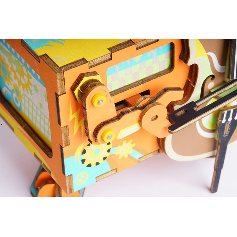 DIY 3D Little Robot Performer Wooden Puzzle Game Assembly Moveable Music Box Toy Gift for Children Kids Adult AMD53 by Woody Signs Co. - Handmade Crafted Unique Wooden Creative
