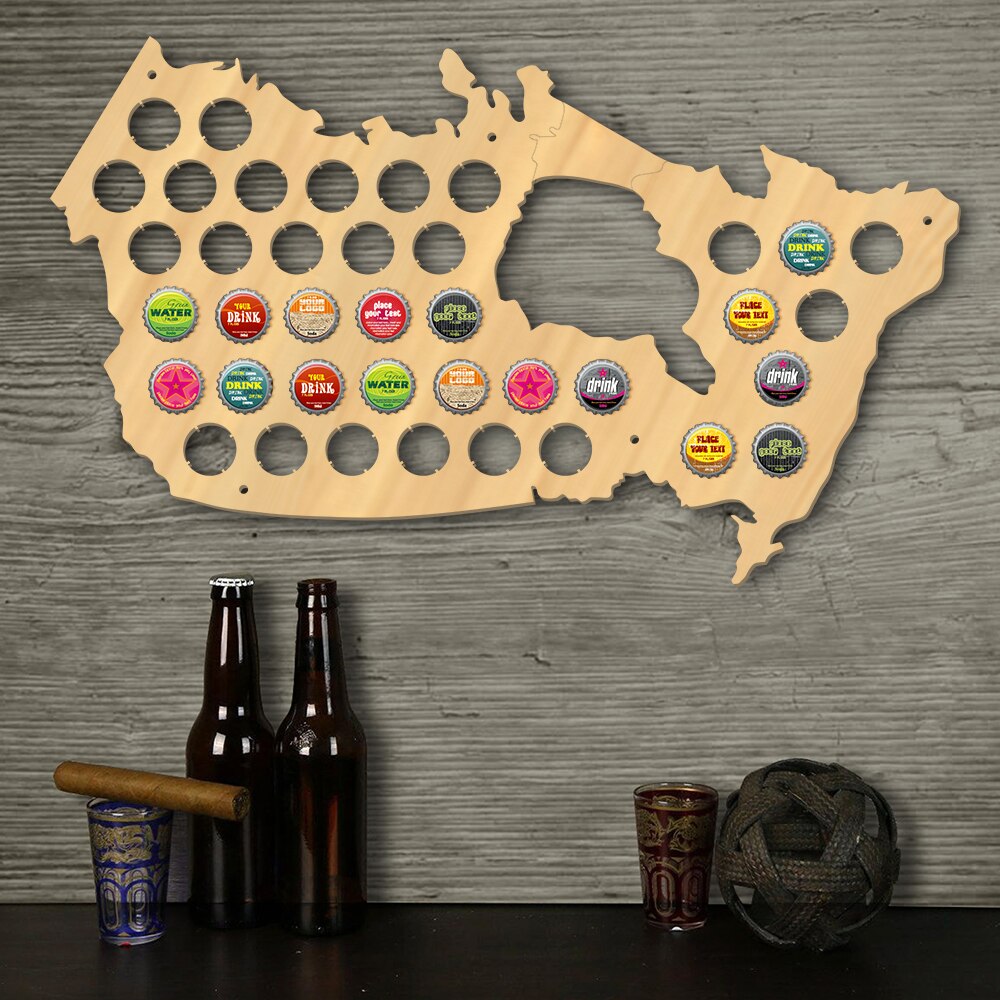 Creative Wooden Craft Canada Cap Map Bottle Cap Display Holder For Pub Bar by Woody Signs Co. - Handmade Crafted Unique Wooden Creative