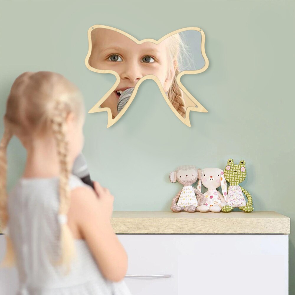 Butterfly Tie Wall Mirror With Wooden Back Nursery Hanging Wall Mirror For Living Room Unique For Kids by Woody Signs Co. - Handmade Crafted Unique Wooden Creative