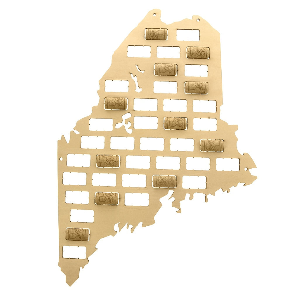 U.S. State of Maine Cork Map Display Wood Maine State Cutout Cork Collector USA Home State Bar Pub s by Woody Signs Co. - Handmade Crafted Unique Wooden Creative