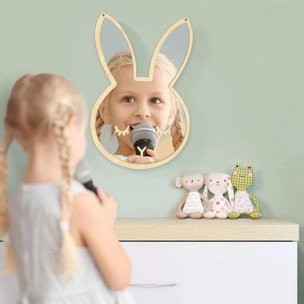 Bunny Sleepy Eyes Makeup Mirror Baby Kids Room Nursery Cute Animal Sleeping Rabbit Wood & Acrylic Safety Wall Mirror by Woody Signs Co. - Handmade Crafted Unique Wooden Creative