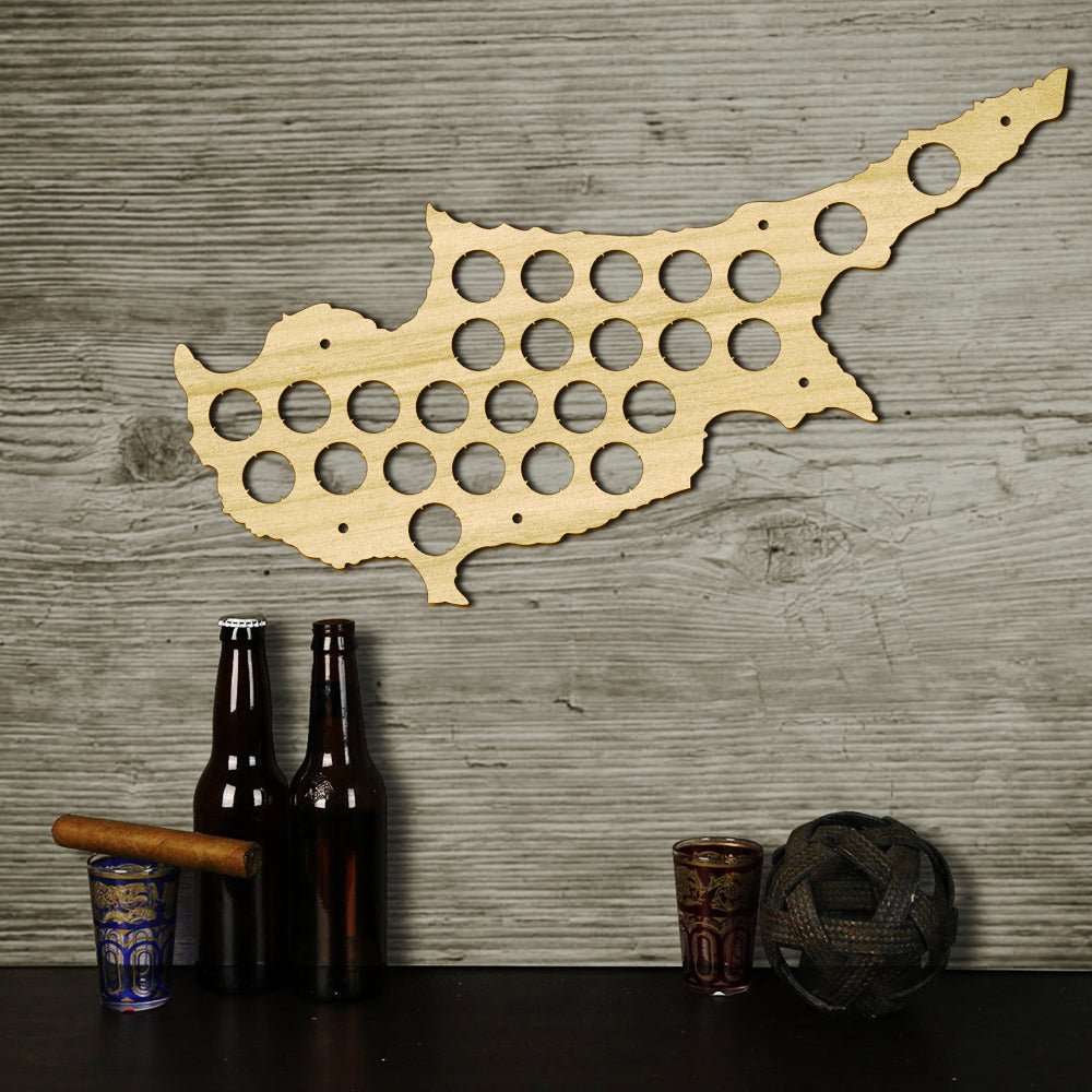 Cyprus Cap Map Wooden Craft Cap Display Wall Art Wood Lover Cap Collectors Gift Drink Up Cap Trap Hanger by Woody Signs Co. - Handmade Crafted Unique Wooden Creative