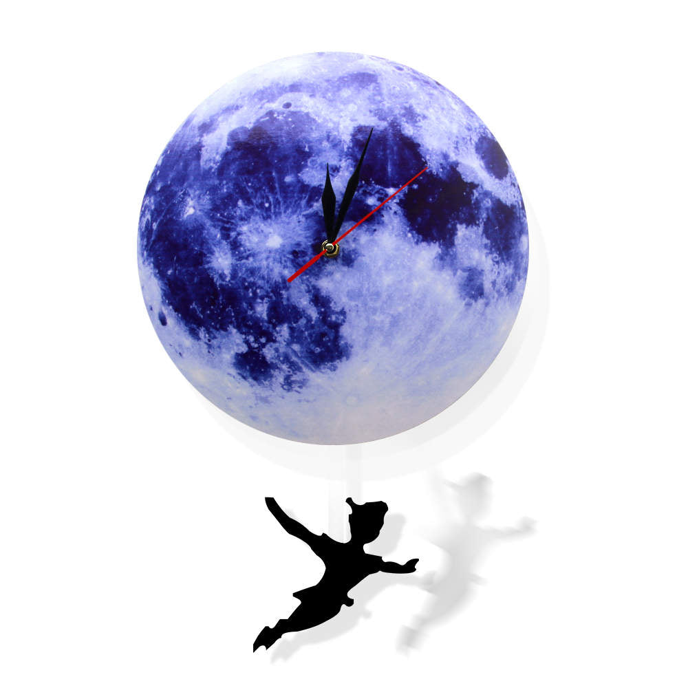 Blue Moon Swinging Pendulum Clock Astronomy Funny Wall Clock Lunar Blue Moon Clock with Swinging Silhouette Pendulum by Woody Signs Co. - Handmade Crafted Unique Wooden Creative