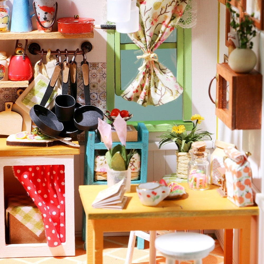 DIY Jason's Kitchen with Furniture Miniature Wooden Doll House Model DG105 by Woody Signs Co. - Handmade Crafted Unique Wooden Creative