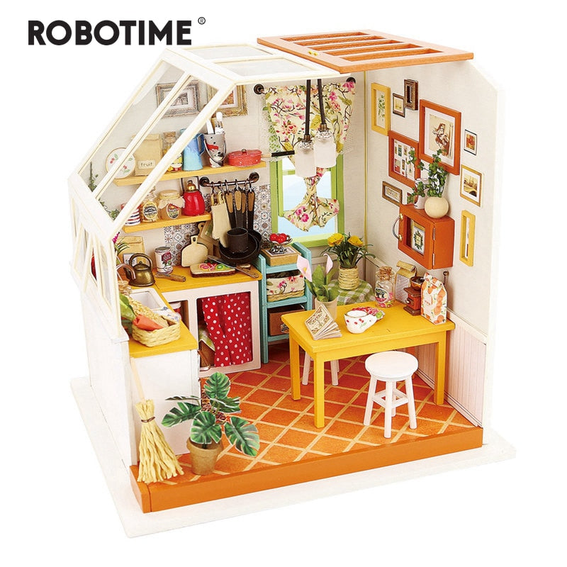 DIY Jason's Kitchen with Furniture Miniature Wooden Doll House Model DG105 by Woody Signs Co. - Handmade Crafted Unique Wooden Creative
