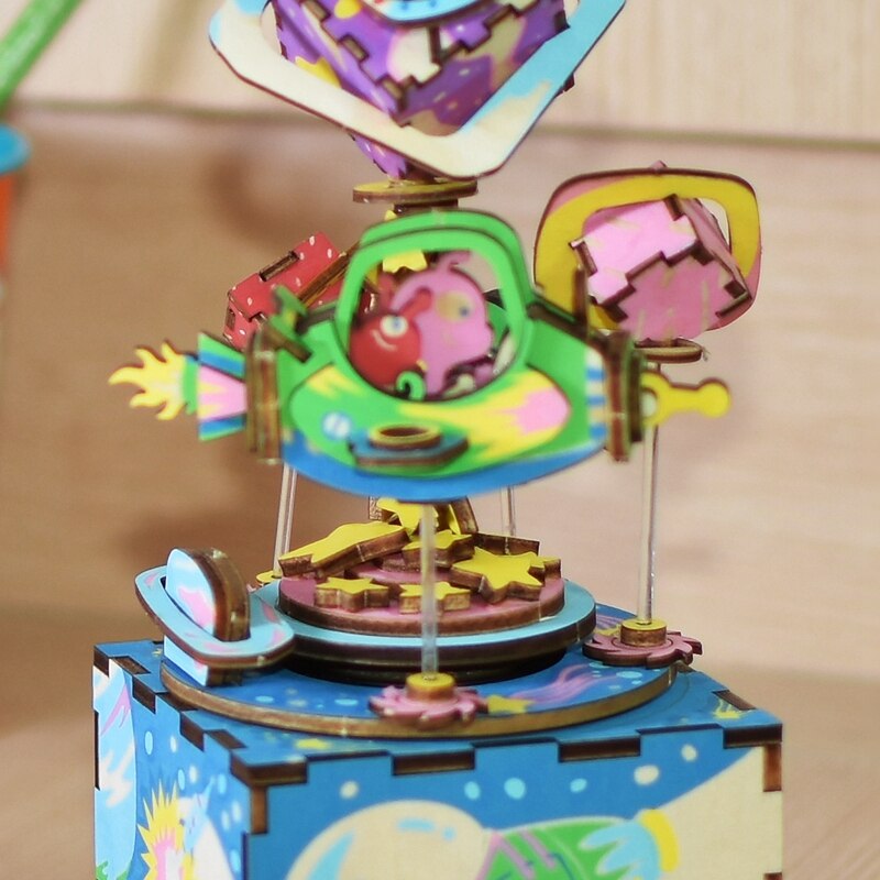 DIY Spaceship 3D Wooden Puzzle Game Assembly Rotatable Music Box Toy Gift for Children Adult AM403 by Woody Signs Co. - Handmade Crafted Unique Wooden Creative