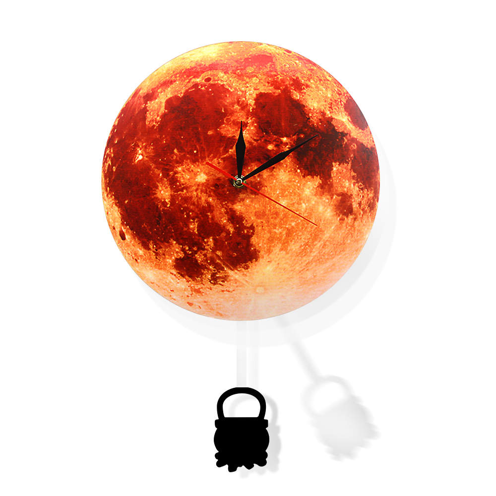 Golden Moon Pendulum Wall Clock Swinging on the Moon Space Galaxy Supermoon Full Moon Clock with Swinging Pendulum by Woody Signs Co. - Handmade Crafted Unique Wooden Creative