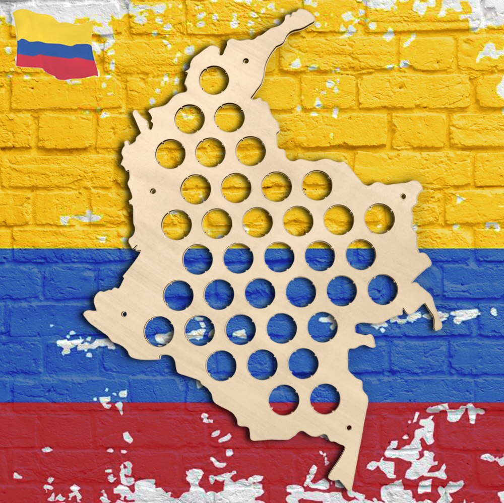 Colombia Cap Map Wooden Bottle Cap Display Map Decorate Map Novelty Wall Mounted Wood Map by Woody Signs Co. - Handmade Crafted Unique Wooden Creative
