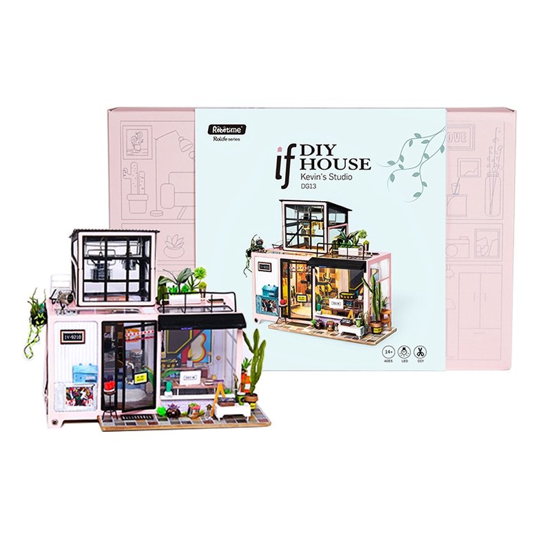 New DIY Kevin's Studio with Furniture Miniature Wooden Doll House DG13 by Woody Signs Co. - Handmade Crafted Unique Wooden Creative