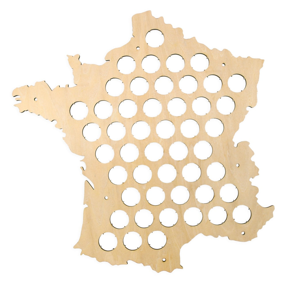 Bottle Caps Map of France Laser Engraved Wood Map For Caps Collector ative Cap Display Board by Woody Signs Co. - Handmade Crafted Unique Wooden Creative