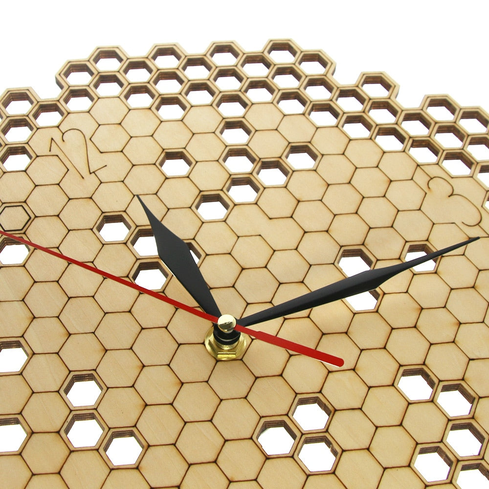 Honeycomb Wood Geometric Wall Clock Hexagon Minimalist Living Room Decor Hanging Natural Rustic Clock Bee Lovers Gift by Woody Signs Co. - Handmade Crafted Unique Wooden Creative