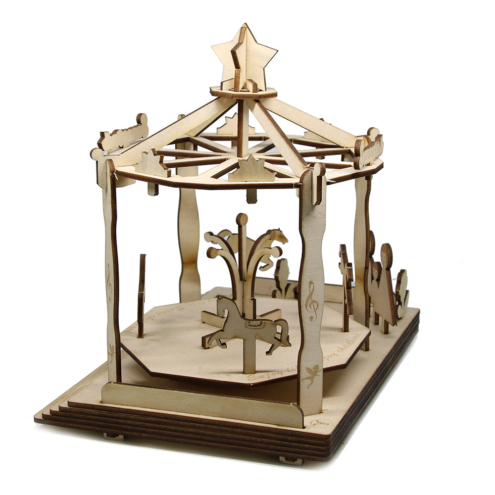 Carousel Creative Wooden DIY Solar Power Eco-friendly Educational DIY Assemble Toys For Kids Table Decor by Woody Signs Co. - Handmade Crafted Unique Wooden Creative