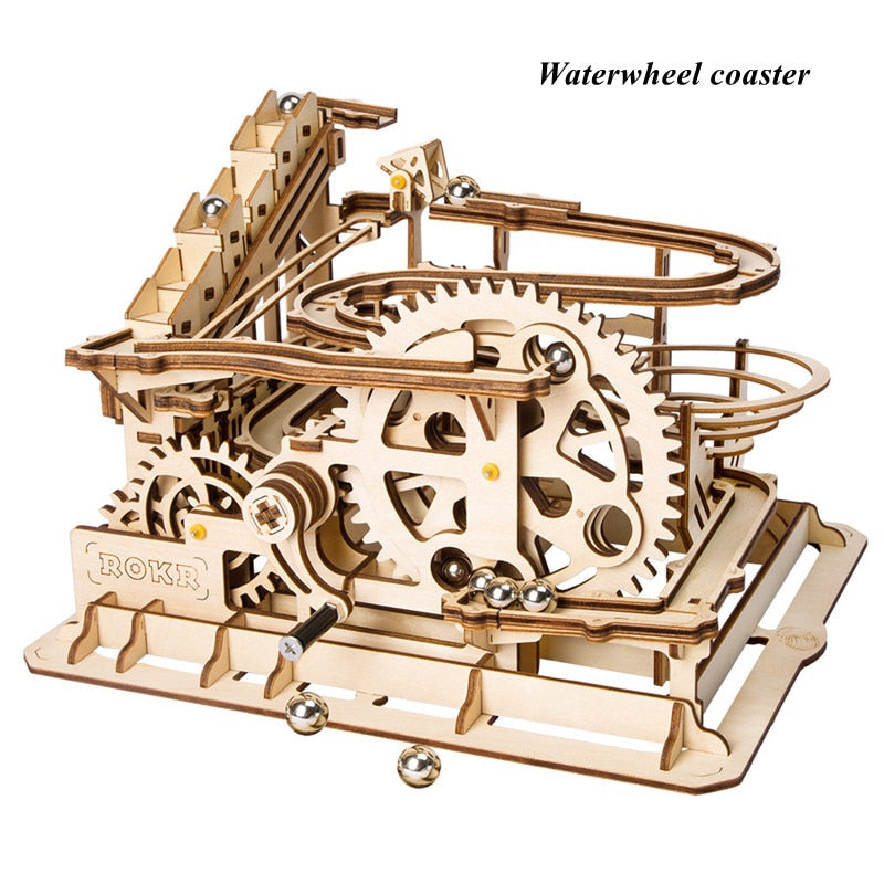 4 Kinds Marble Run Game DIY Waterwheel Coaster Wooden Assembly Gift for LG501 by Woody Signs Co. - Handmade Crafted Unique Wooden Creative