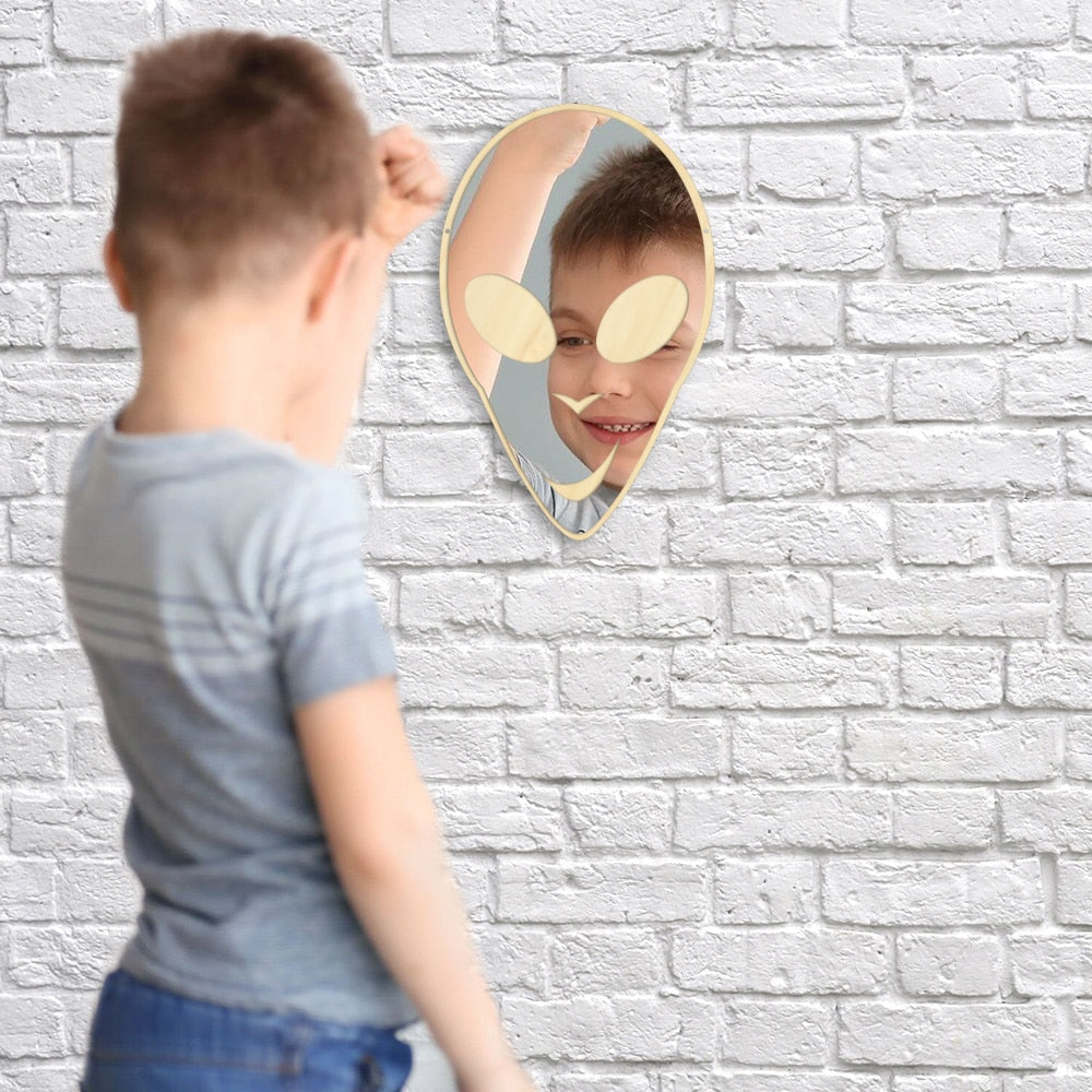 Alien ET Extraterrestrial Cute Wall Mirror E.T. Science Galaxy Planet Nursery Kid Room Decor Acrylic Mirror With Wooden Back by Woody Signs Co. - Handmade Crafted Unique Wooden Creative