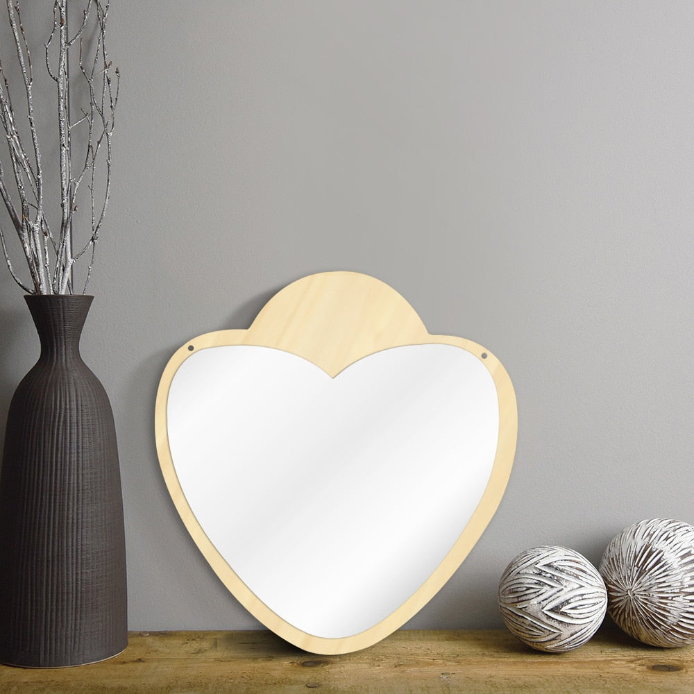 Heart Shaped Acrylic Wall Mirror with Wooden Back Girl Room Decoration Make-up Wall Mirror Valentines Day Gift For Her by Woody Signs Co. - Handmade Crafted Unique Wooden Creative