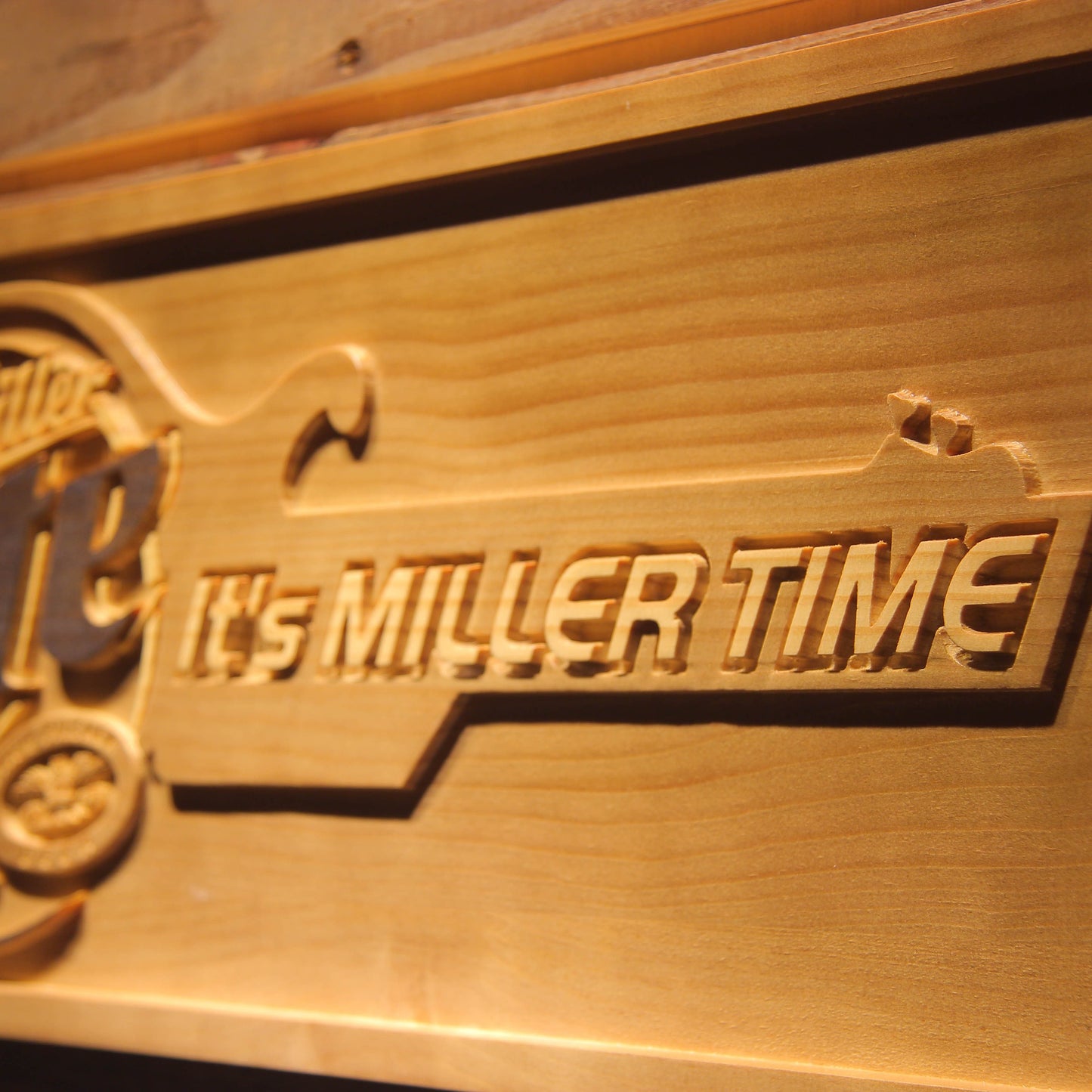 It's Miller Time Lite Bar 3D Wooden Signs by Woody Signs Co. - Handmade Crafted Unique Wooden Creative