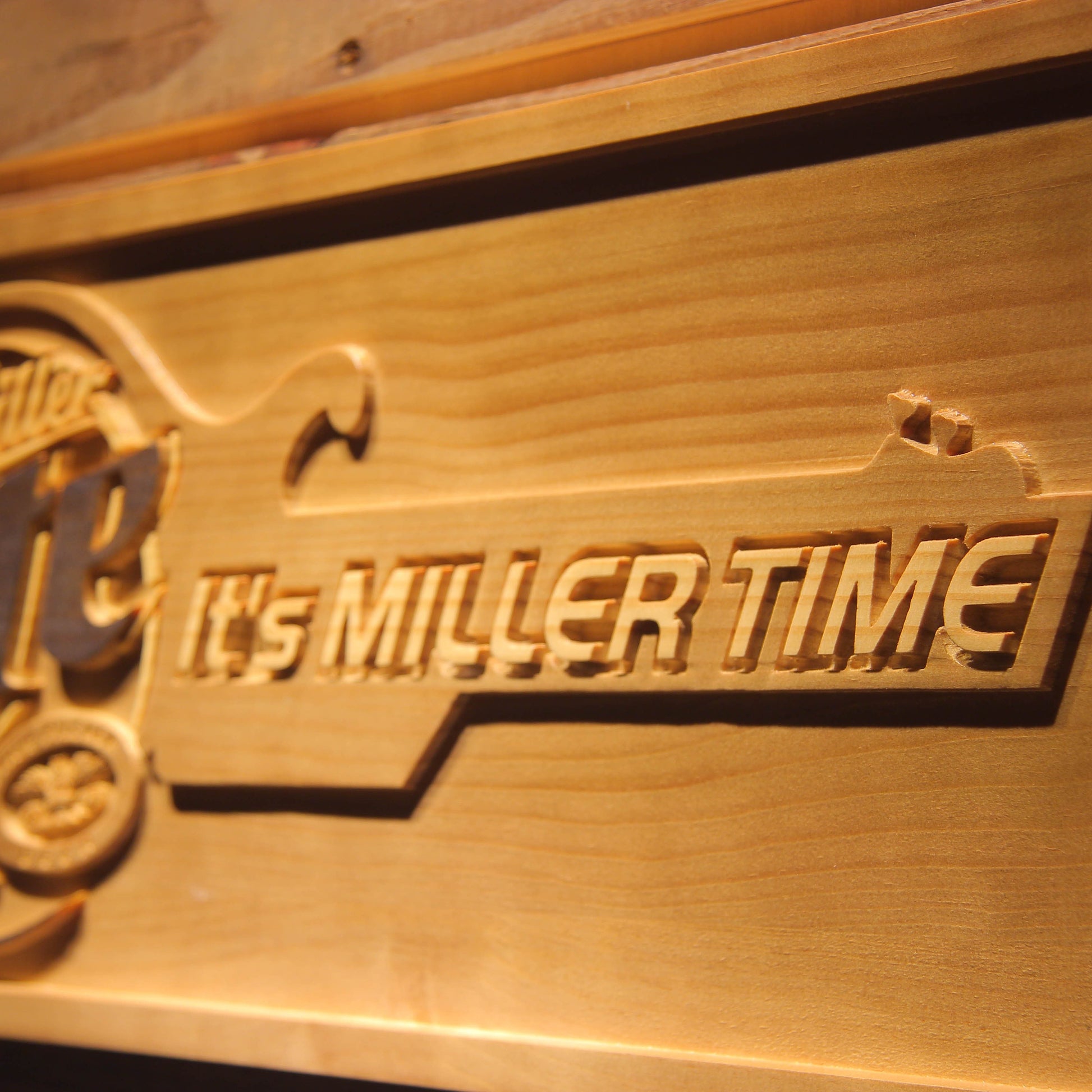 It's Miller Time Lite  Bar 3D Wooden Signs by Woody Signs Co. - Handmade Crafted Unique Wooden Creative