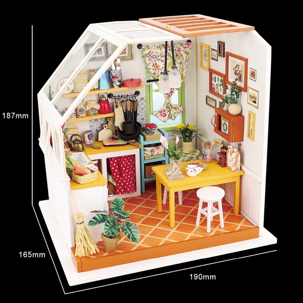 DIY Jason's Kitchen with Furniture Miniature Wooden Doll House Model DG105 by Woody Signs Co. - Handmade Crafted Unique Wooden Creative