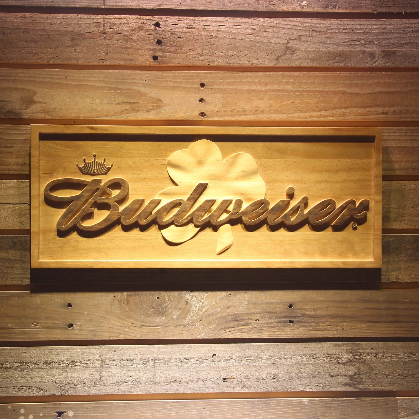 Budwesier Shamrock 3D Wooden Bar Signs by Woody Signs Co. - Handmade Crafted Unique Wooden Creative