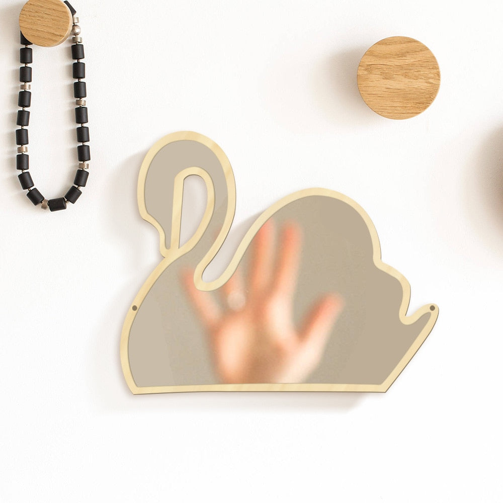 Magical Children Mirror Sleeping Swan Wood and Acrylic Make-up Mirror Baby Kids Girl Room Swan Princess Wall Mirror by Woody Signs Co. - Handmade Crafted Unique Wooden Creative