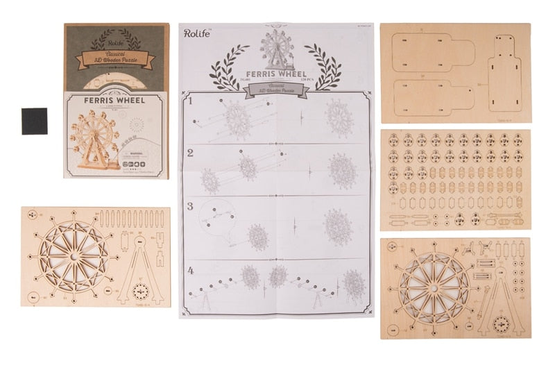 DIY 3D Laser Cutting Wooden Ferris Wheel Puzzle Game Gift for Kids Popular TG401 by Woody Signs Co. - Handmade Crafted Unique Wooden Creative