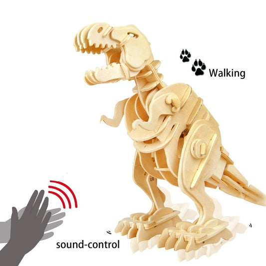 Creative DIY 3D Walking T-rex Wooden Puzzle Game Assembly Sound Control Dinosaur Toy Gift for Children Adult D210 by Woody Signs Co. - Handmade Crafted Unique Wooden Creative