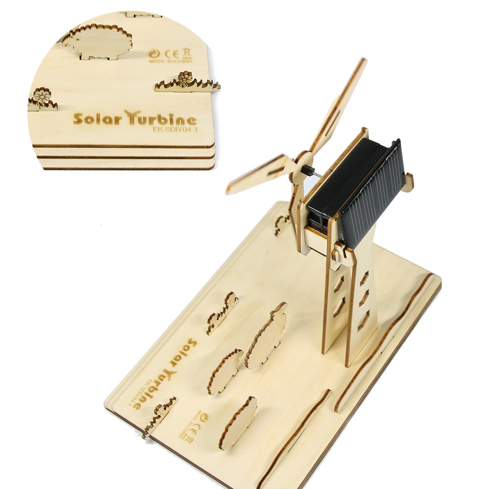 Eco-friendly Educational DIY Solar Power Turbine 3D Wooden Windmill Puzzle DIY Assemble Toys Table Decor by Woody Signs Co. - Handmade Crafted Unique Wooden Creative