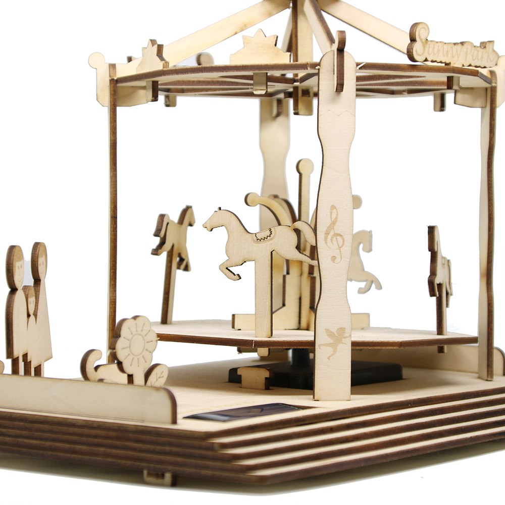 Carousel Creative Wooden DIY Solar Power Eco-friendly Educational DIY Assemble Toys For Kids Table Decor by Woody Signs Co. - Handmade Crafted Unique Wooden Creative
