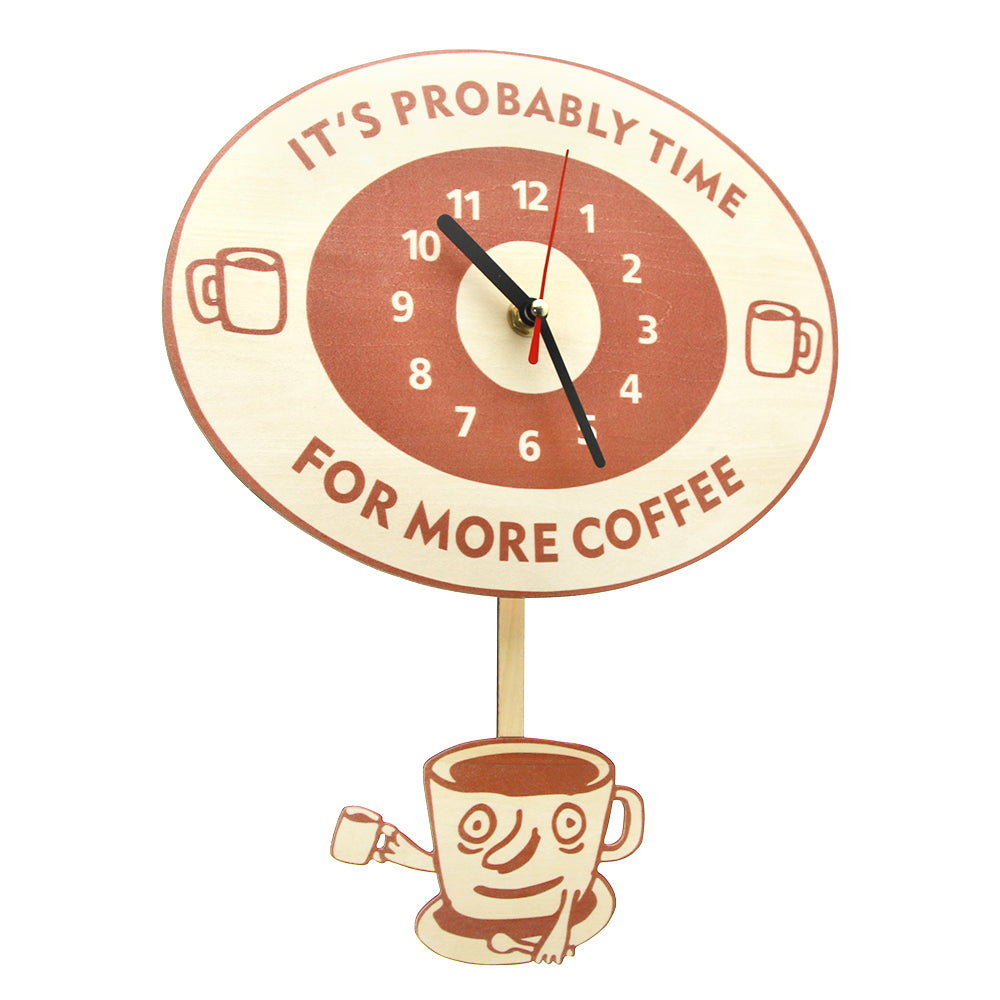Time For More Coffee Inspirational Quote Coffee Wall Clock With Swinging Mug Cafe Clock Coffee Lovers Gift by Woody Signs Co. - Handmade Crafted Unique Wooden Creative