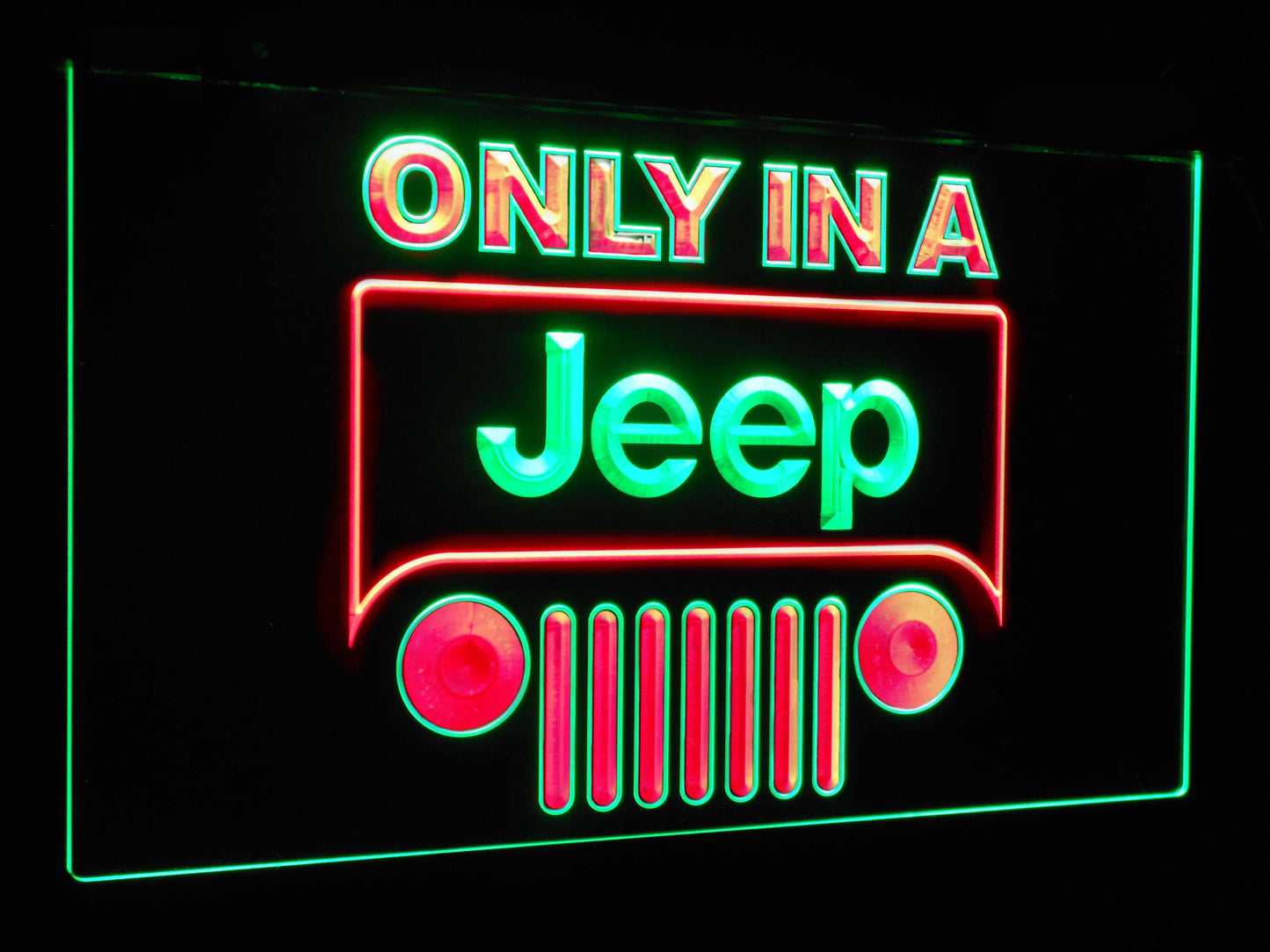 Only in a Jeep Car Bar Decoration Gift Dual Color Led Neon Light Signs st6-d0134 by Woody Signs Co. - Handmade Crafted Unique Wooden Creative