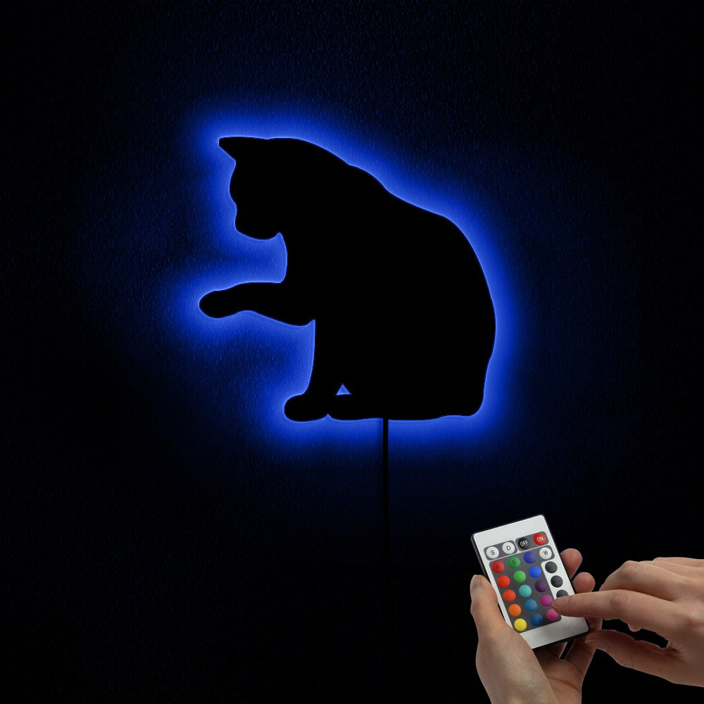 Relaxed Cat Wall Mirror With LED Blacklight Kitten Cat Sitting Silhouette Mirror Girl Room Fashion Kitty Lovers Gift by Woody Signs Co. - Handmade Crafted Unique Wooden Creative